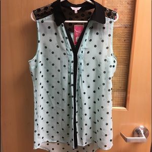 Candie’s Sheer Polka dot W Black lace tank top NWT